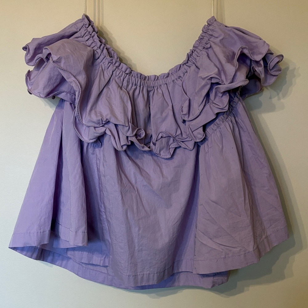 Free People Lavender Ruffle Off-Shoulder Blouse